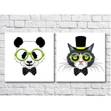 Картина ArtPoster Panda with glasses and a cat in a top hat (3447725)