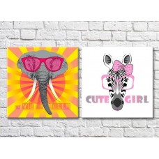 Картина ArtPoster Elephant and zebra in Pink glasses (3447726)