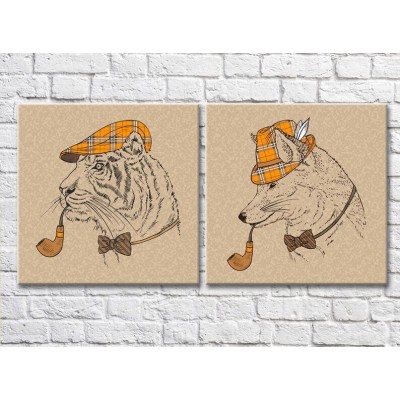 Картина ArtPoster Fox and tiger with pipes smoking (3447717)