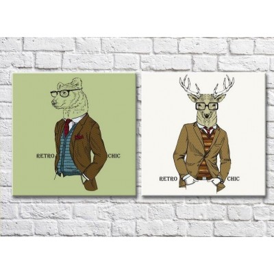 Pictură ArtPoster Bear and deer in a jacket (3447719)