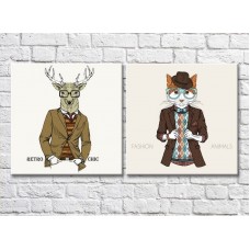 Картина ArtPoster Fashionable deer in a jacket and a cat with glasses (3447722)