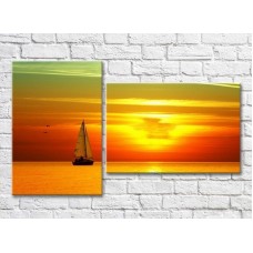 Картина ArtPoster Sailing boat on the background of Yellow sunset 01 (3453839)