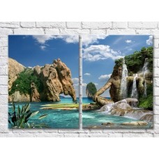 Pictură ArtPoster Rocky waterfall in the sea (3453827)