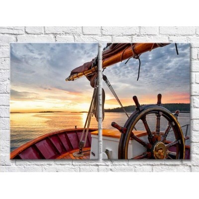 Pictură ArtPoster Yacht steering wheel at sea (3453831)