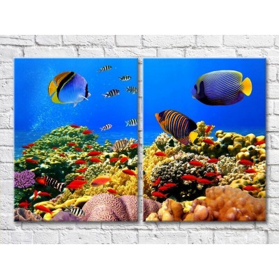 Pictură ArtPoster Blue fish on the seabed (3453804)