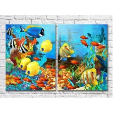 Pictură ArtPoster Colorful fish and a sunken ship (3453792)