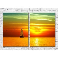 Картина ArtPoster Sailing boat on the background of Yellow sunset (3453781)