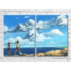 Pictură ArtPoster Children flying kites on the beach (3453735)