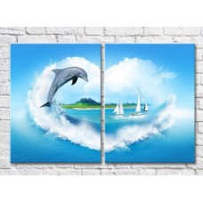 Картина ArtPoster Dolphin and sailboats at sea (3453734)