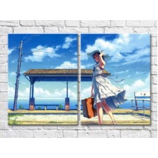 Картина ArtPoster Girl with suitcase at the beach stop (3453727)