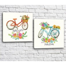 Картина ArtPoster Vintage bicycles in flowers and puppies (3453081)