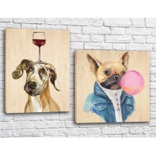 Картина ArtPoster Two trendy dogs with glass and chewing gum (3453062)