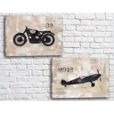 Pictură ArtPoster Retro motorcycle and vintage airplane (3453075)