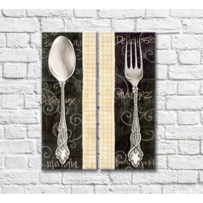 Pictură ArtPoster Spoon and fork on Black background (3453063)