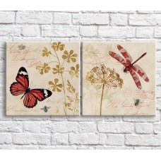 Картина ArtPoster Red butterfly and dragonfly on the background of plants and text (3467732)