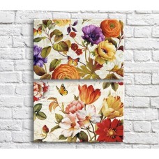 Pictură ArtPoster Colorful multicolored flowers and butterflies on a Beige background 2 (3467848)