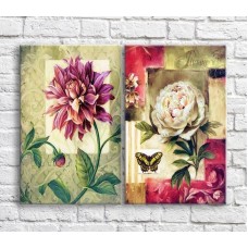 Pictură ArtPoster Chrysanthemums and butterflies on the background of abstraction (3467865)