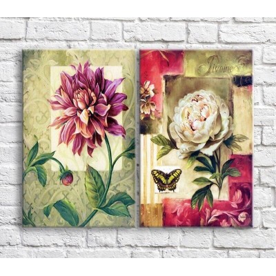 Pictură ArtPoster Chrysanthemums and butterflies on the background of abstraction (3467865)