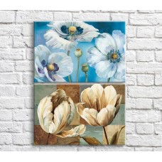 Pictură ArtPoster White poppies on Blue and Brown backgrounds (3467866)