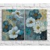 Pictură ArtPoster Blue and White poppies on a background of plants and patterns (3467861)