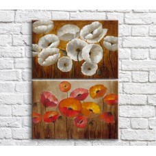 Pictură ArtPoster Red and White poppies in oil on Brown background (3467846)