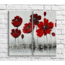 Pictură ArtPoster Burgundy and Red poppies in oil on a Black and White background (3467838)