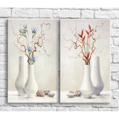 Pictură ArtPoster Branches in White vases on a White background (3467841)