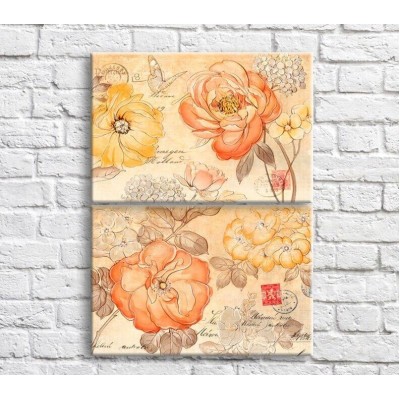 Pictură ArtPoster Yellow and Red wildflowers on a Beige background (3467843)