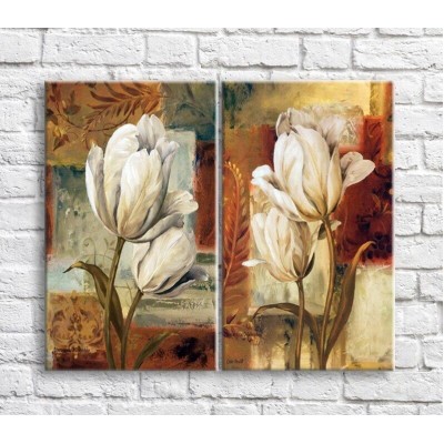 Картина ArtPoster White tulips in oil on an abstraction background (3467835)