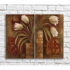 Картина ArtPoster White tulips in vases on Brown background (3467836)