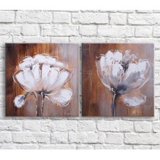 Pictură ArtPoster Black and White poppies in oil on Brown background (3467812)