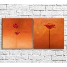 Pictură ArtPoster Dark/Red poppies with oil on an Orange background (3467813)