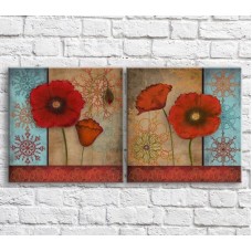 Pictură ArtPoster Red poppies in oil on a background of snowflakes (3467814)