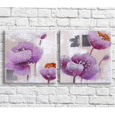 Pictură ArtPoster Purple poppies in oil on a Light Gray background (3467800)