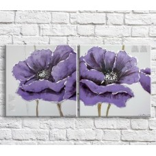 Pictură ArtPoster Purple poppies in oil on Gray background (3467801)