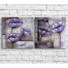 Pictură ArtPoster Purple poppies in oil on the background of the text (3467802)