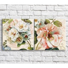 Pictură ArtPoster White and Pink flowers on Beige background with text (3467805)