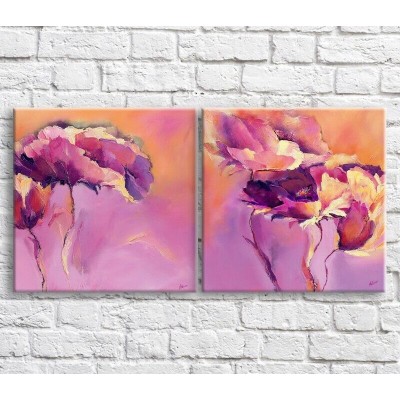 Pictură ArtPoster Violet Pink poppies watercolor on Pink background (3467807)