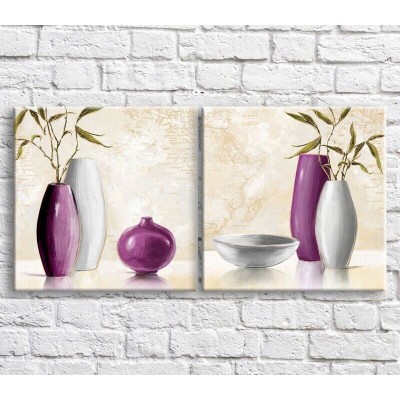 Pictură ArtPoster Purple and White vase with oil on card background (3467796)