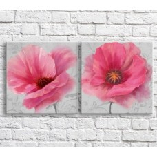 Pictură ArtPoster Pink poppies on a White background with patterns (3467784)