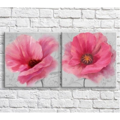 Pictură ArtPoster Pink poppies on a White background with patterns (3467784)