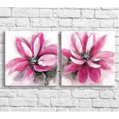 Pictură ArtPoster Pink flower oil painting on Black and White background (3467788)