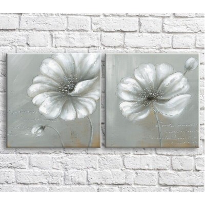 Pictură ArtPoster Silver/White poppies on Gray background (3467790)