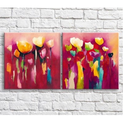 Картина ArtPoster Multicolored poppies in oil on a Red background (3467776)