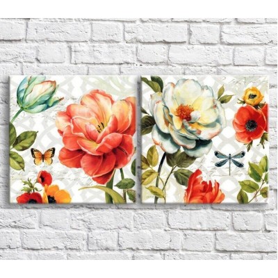 Картина ArtPoster Multicolored flowers and butterflies on a White background with text (3467780)