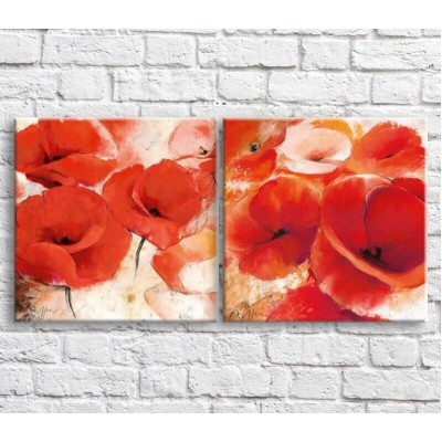 Картина ArtPoster Pink and Red poppies in oil on White background (3467783)