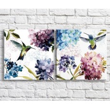 Pictură ArtPoster Bird colibri on a background of colorful flowers (3467759)