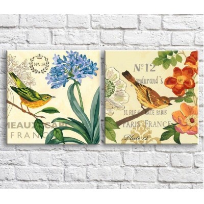 Картина ArtPoster Birds and colorful flowers on the background of the text (3467763)