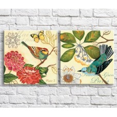 Pictură ArtPoster Birds and colorful flowers on the background of the text (3467765)