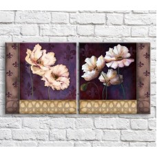 Pictură ArtPoster White oil poppies on a Purple background with patterns (3467752)